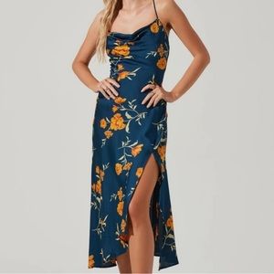 ASTR Gaia Floral Midi - Dark Teal/Gold Floral - Size Small